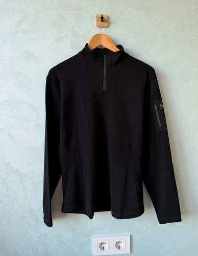 Arcteryx Womens XL Black Merino Wool 1/4 Zip Pullover Fleece Jacket Pocket
