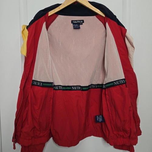 Vintage Nautica Jacket Men's Small Red Nylon Full Zip Hooded Windbreaker Light - Picture 11 of 13