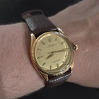 "Vintage 1950s Rolex Oyster Perpetual 6567 14k Gold Dauphine Block Markers Runs"