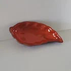 Frankoma 512 Leaf-Shaped Red Brown Ceramic Glossy Trinket Dish