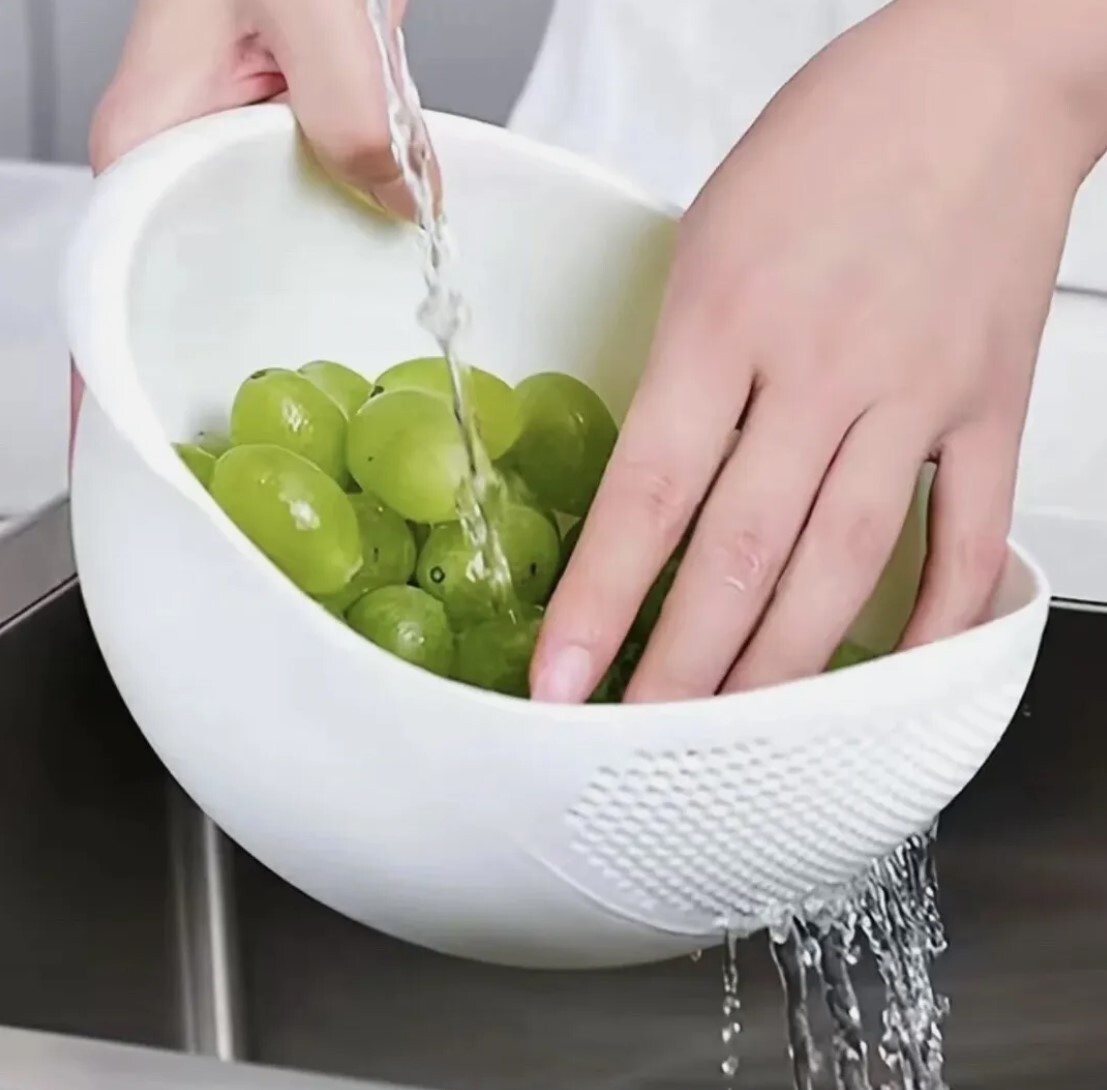 Multi Use Rice Washing Vegetable Fruit Strainer White Bowl Rice Washer
