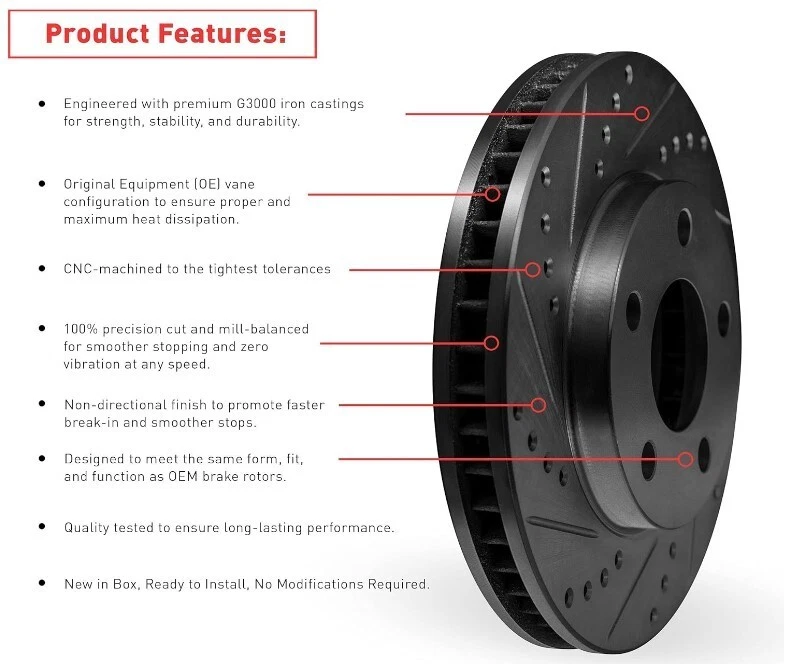 Juego de rotores de freno de disco delanteros perforados y ranurados premium (L/R) Audi Coupé 85-87 Foto 2 de 4