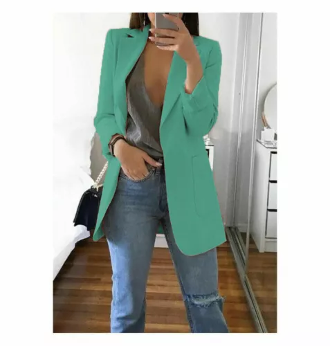Womens Cardigan Blazer Suit Slim Ladies Coat Formal Jacket Slim Solid Color New - Picture 14 of 30
