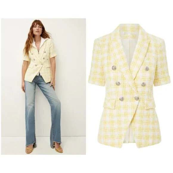 NEW VERONICA BEARD Jenny Tweed Dickey Jacket ~ Pale Yellow
