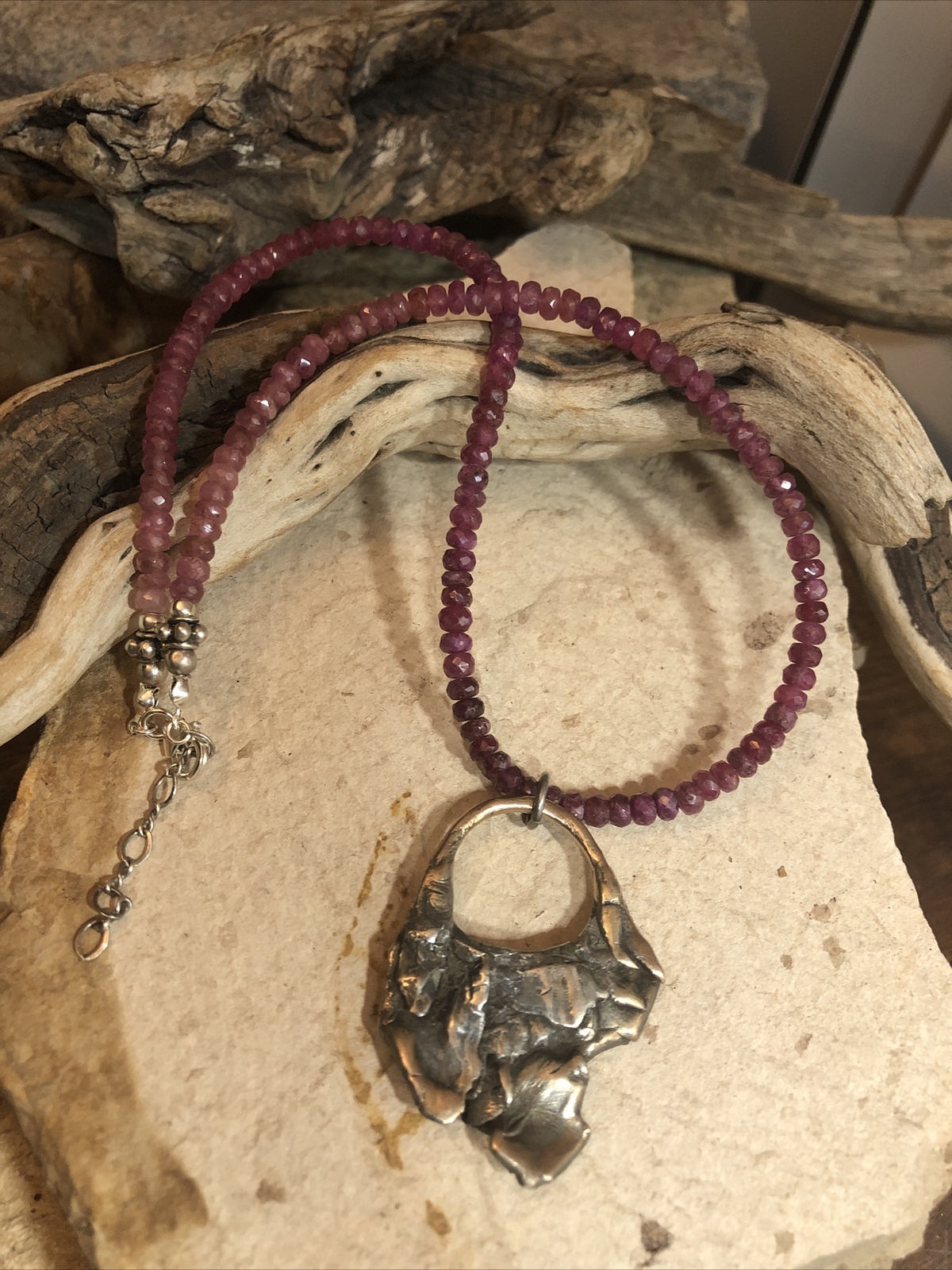 925 Sterling Silver Ruby stone Beaded Rough Nugge… - image 1