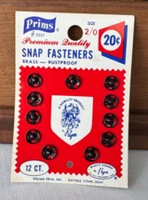 11ct Antique Vintage Prims Snap Sew On Snaps Sewing Notion Prym USA N62 Size 2/0