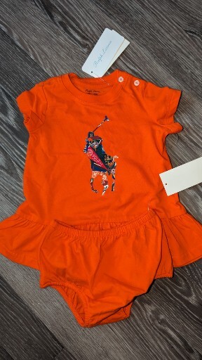 Ralph Lauren Bloomers & Dress Age 3 Months 100% Cotton Orange