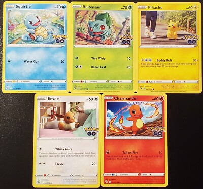 2022 Pokemon GO Singles Starters Charmander Squirtle Bulbasaur Pikachu Eevee