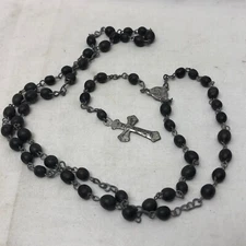 Vintage 25" Rosary Black Beaded Cross Religious Item