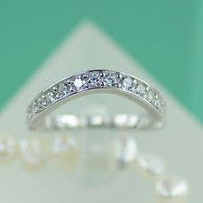 925 Sterling Silver Curved Wedding Band AAA Cubic Zirconia White Gold Finish