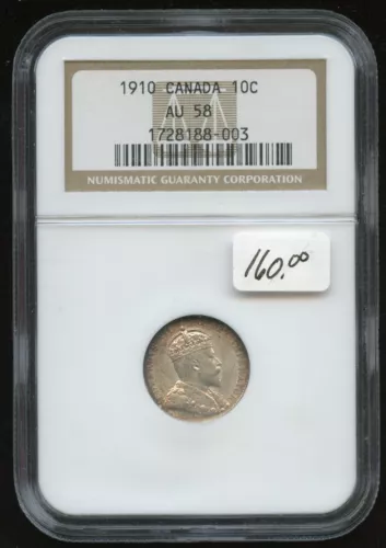 1910 Canada Ten Cent - NGC AU58