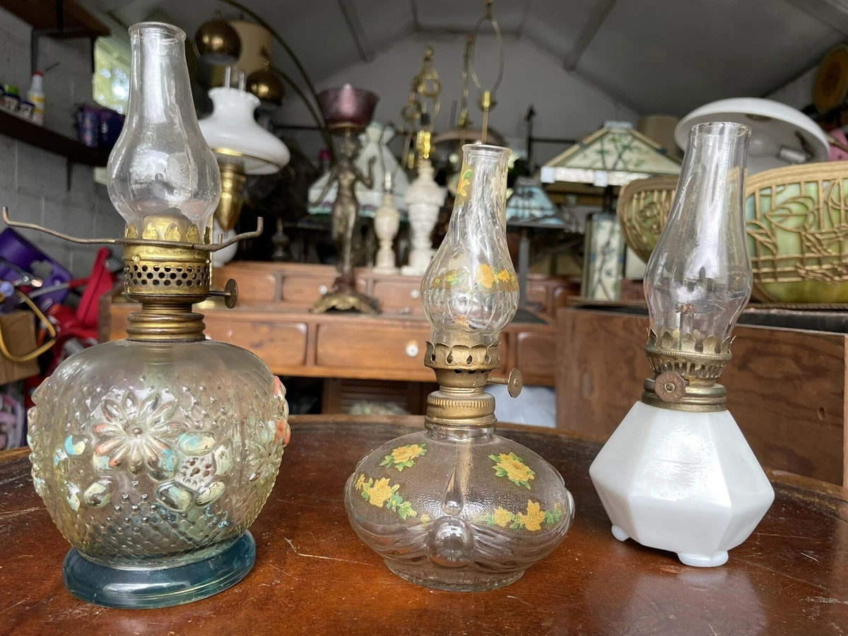3 Antique Victorian Miniature Oil Lamps