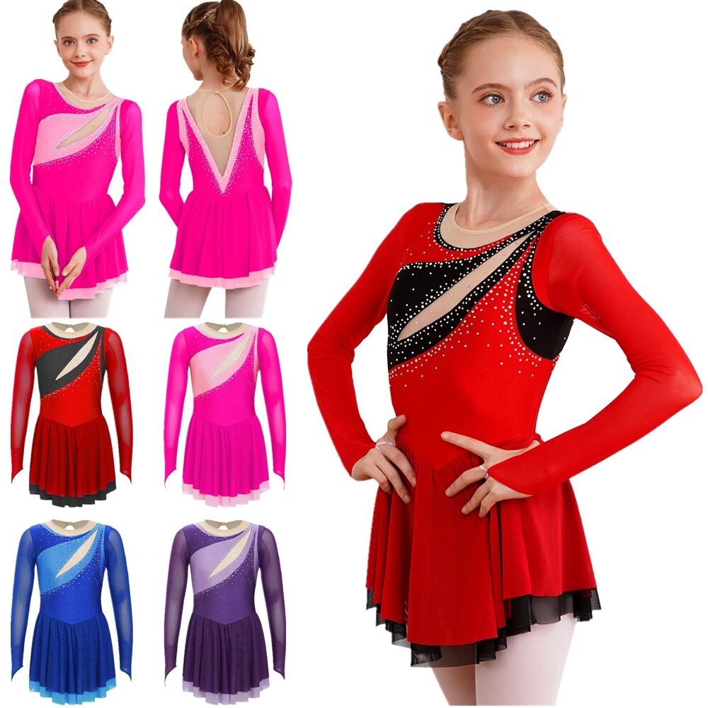 Produktbild von Kürkleider Eiskunstlauf Mädchen Kinder Mädchen Glitzernde Strass Dekor Ballett Tanzkleid Gymnastik Schlittschuhe Kinder Mädchen