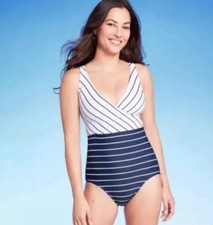 Kona Sol Women's V-Neck One Piece Swimsuit Full Coverage Small New With tags