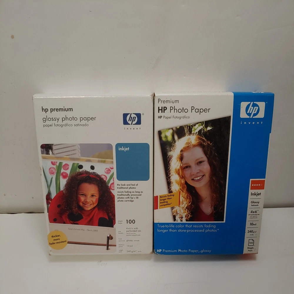 HP Premium Glossy Inkjet Photo Printer Paper 100 Sheets 4 x 6 10mil. Set of 2
