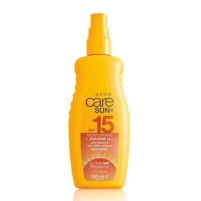 2X AVON CARE SUN FEUCHTIGKEITSSPENDENDES SONNENSPRAY WASSERFEST LSF 15 VITAMIN E 150ml