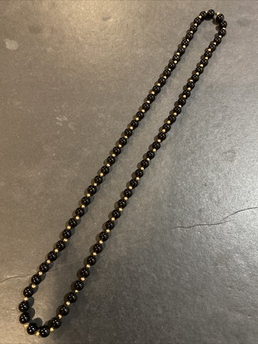 14K Gold Bead Genuine Black Onyx Bead Necklace