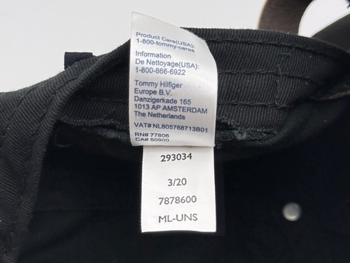 Tommy Hilfiger Sombrero Gorra Correa Trasera Negro Blanco Deletrear Bandera Logo Ajustable Hombres - Imagen 10 de 10