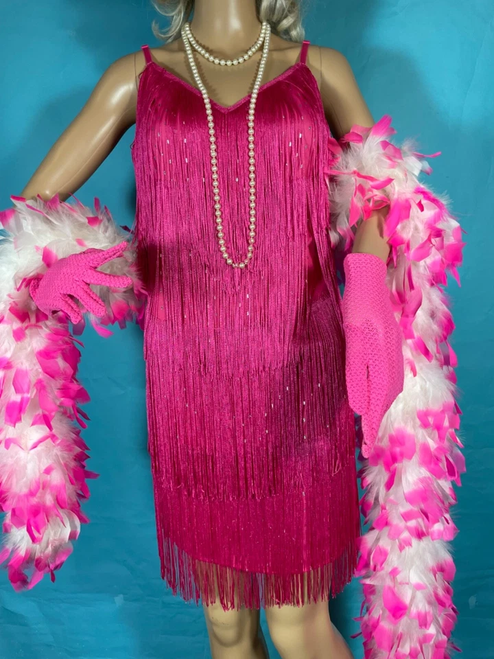 Disfraz Flapper en rosa intenso años 20 Gatsby Med. Foto 2 de 4