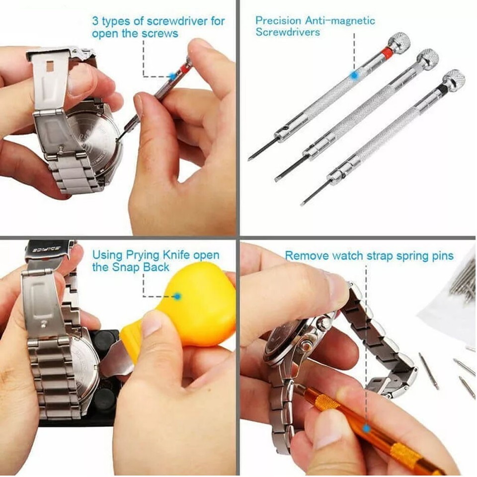 Watchmaker Spring 147 Pcs Watch Repair Kit Watchmaker Back Case Remover Opener Link Pin ...