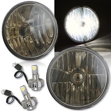 7 Crystal Smoked Glass Lens Metal Headlight Smd Cob 360 1824w Led Bulb Pair