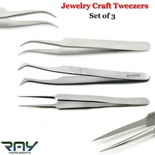 Jewelry Craft Tweezers Mobile Watch Repairing Electronic Anti-magnetic Set Of 3 