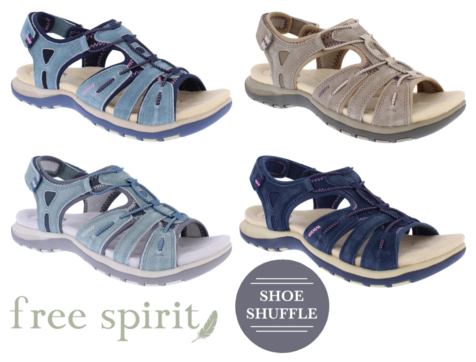 Free Spirit Fairmont 2 Ladies Leather Touch Fast back Strap Comfort Sandals