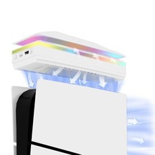 Cooling Fan for PS5 Slim Console with Dust, Color LED Light, 2 USB Ports