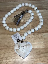 Wood Bead Garland with Tassels Heart Wooden NWT