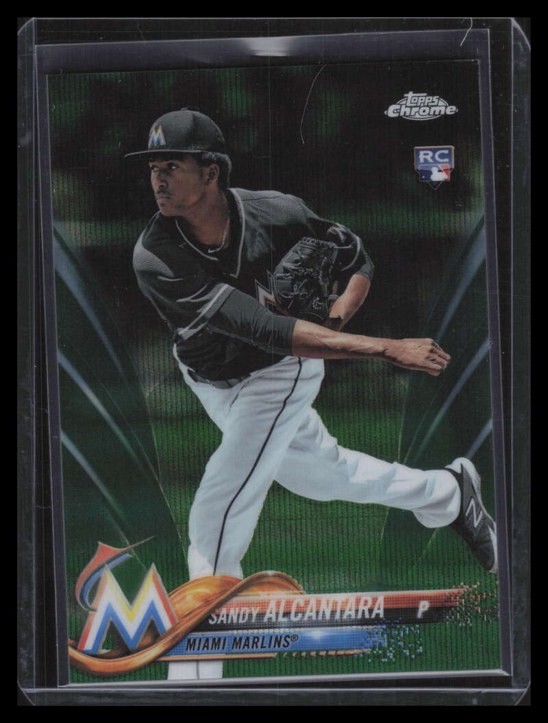 2018 Topps Chrome Green Wave Refractor 128 Sandy Alcantara Rookie 29/99