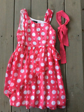 George Girls Size 12 Pink Ruffle Dress W White Polka Dots w Sash