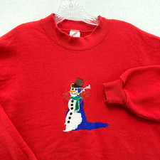VTG Jerzees Sweatshirt L Crewneck melting Snowman Grandma Sweater Winter RED