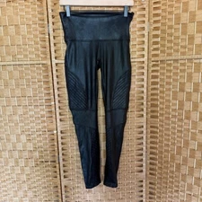 Spanx Very Black Faux Leather Moto Leggings Women's  Size XL