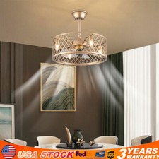 20" Industrial Ceiling Fan Light Cage Chandelier Lamp Fixture W/ Remote Bedroom