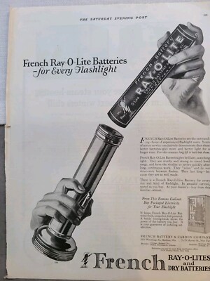 1920 loading French Battery Ray-o-lite And dry Flashlight batteries vintage ad