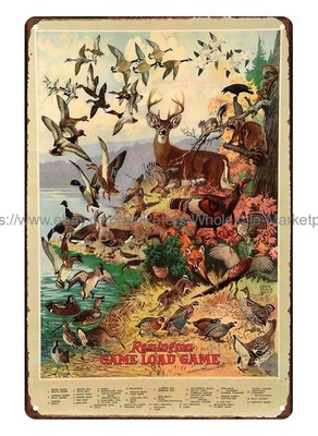 hunting deer duck Load Game by Lynn Bogue Hunt 1923 metal tin sign gunsfirearm