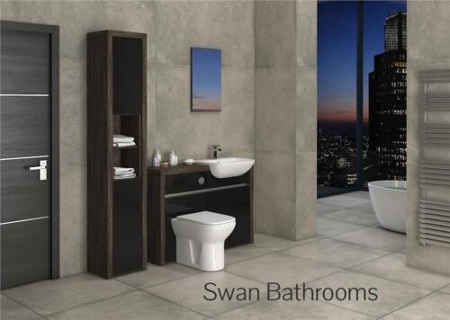 MALI WENGE / BLACK GLOSS BATHROOM FITTED FURNITURE WITH TALL UNIT 1600MM