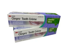2 Tubes (4oz ea) Clinpro Tooth Creme Fluoride Toothpaste Vanilla Mint EXP 11/26