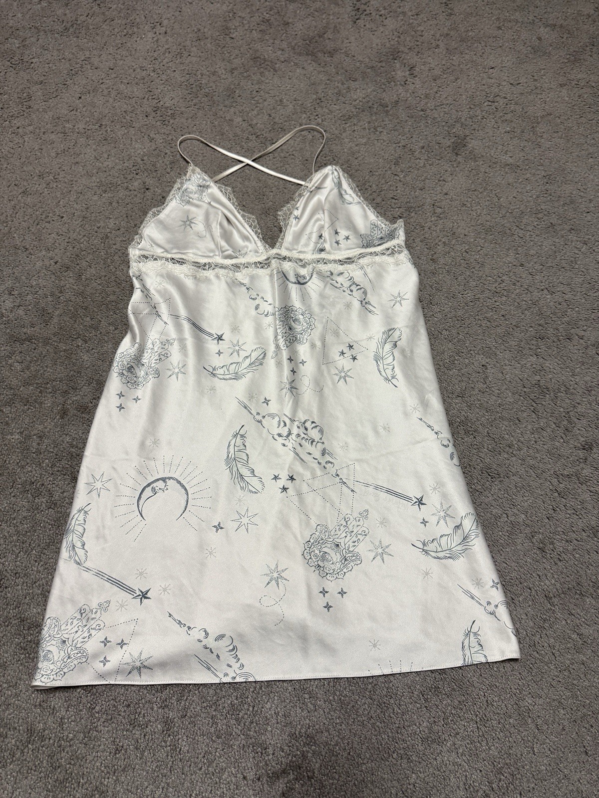 Victoria's Secret White Silky Slip Dress Constellation Pattern Size M