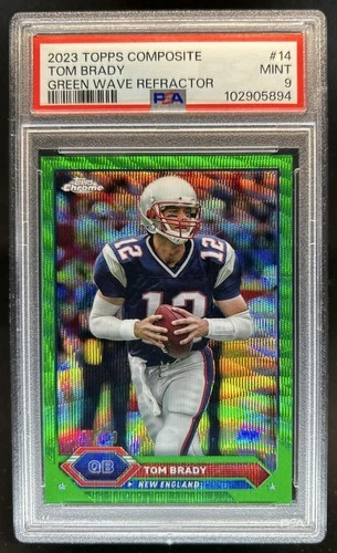 2023 Topps Composite Tom Brady Chrome Green Wave Refractor #/99 Patriots PSA 9