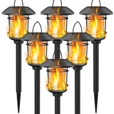6 Pack Solar Flame Torch Lights Outdoor, Dual Use Flickering Flame Garden Lig...