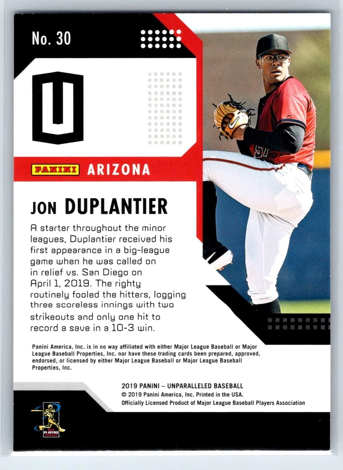 2019 Panini Chronicles Unparalleled Jon Duplantier Rookie RC #30 - Image 2 of 2