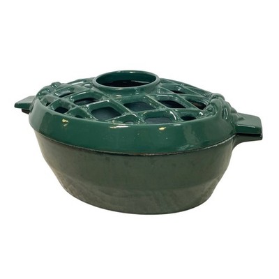 Vintage Green John Wright Cast Iron Dutch Oven with Lattice Lid 3 Qt Baking Pan