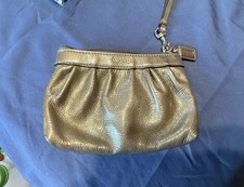 Coach Olive Green Leather Wristlet Clutch Zip Top Strap Distressed