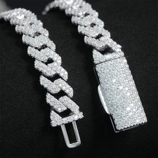 100 Real Moissanite Miami Cuban Link Chain Necklace Bracelet S925 Silver - 8mm