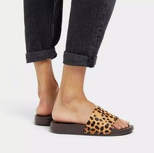 FitFlop Leopard Print Leather, iQushion Slide Sandal - Women's US 11