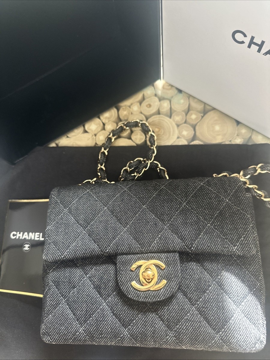Chanel Vintage Series 6 Black Denim Mini Square Flap Bag With GHW