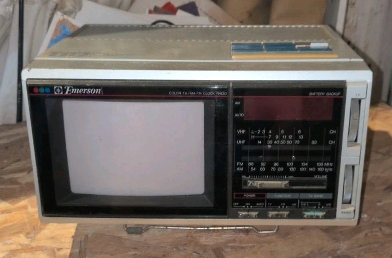 vintage Emerson TC7 5.5" color TV, radio, and digital clock