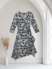 BCBGMAXAZRIA Black Floral Ruffle Faux Wrap Dress Women’s Medium Y2K $298