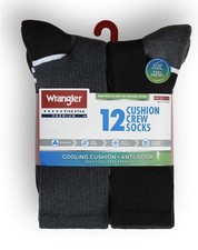 Wrangler Mens Cushion Crew Size 6-12 Gray/Black Work Socks 12PR Moisture Wicking